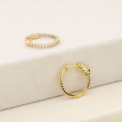 CZ Inside-Out Hoop Earrings in Sterling Silver 0.8", 2 Pairs