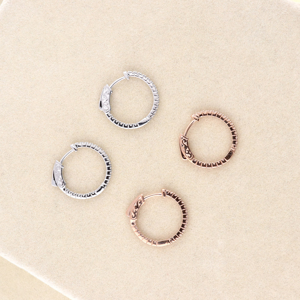 Flatlay view of CZ Inside-Out Hoop Earrings in Sterling Silver 0.8 inch, 2 Pairs, 11 of 12
