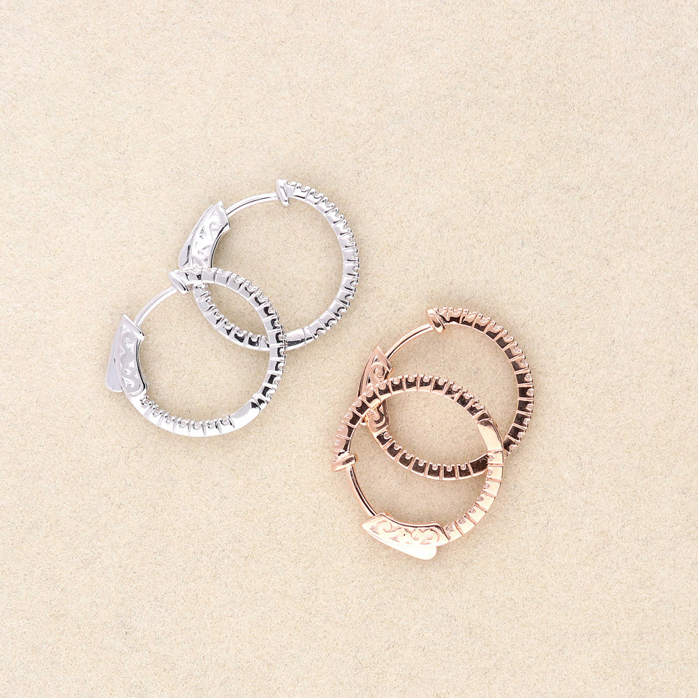 CZ Inside-Out Hoop Earrings in Sterling Silver 0.8", 2 Pairs
