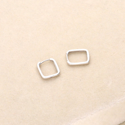 Rectangle Small Hoop Earrings in Sterling Silver 0.6"