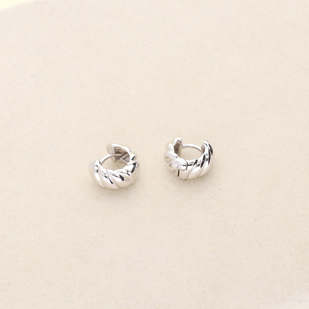 Cable Small Huggie Earrings in Sterling Silver 0.5"