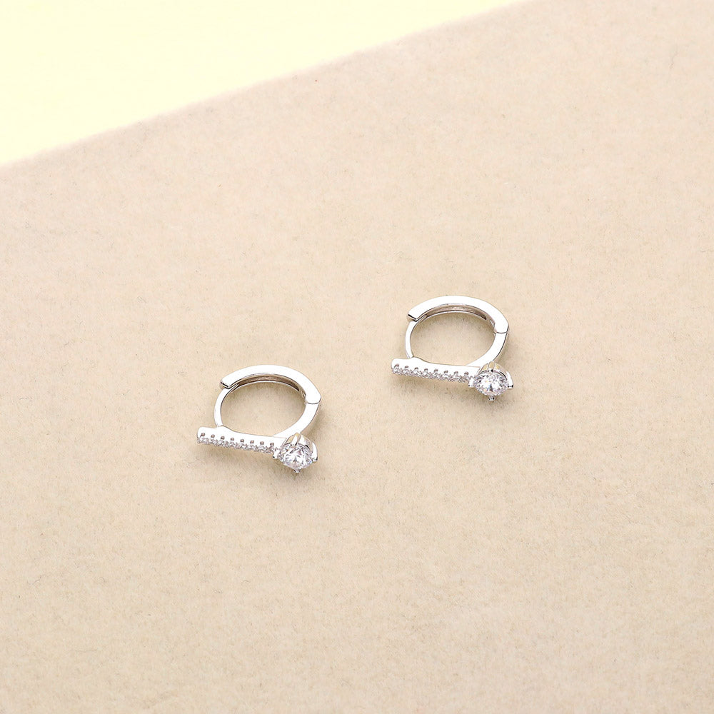Bar CZ Small Huggie Earrings in Sterling Silver 0.5"