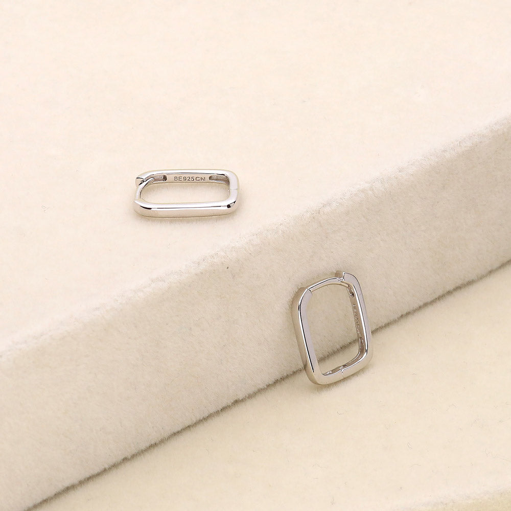 Rectangle Medium Hoop Earrings in Sterling Silver 0.6"