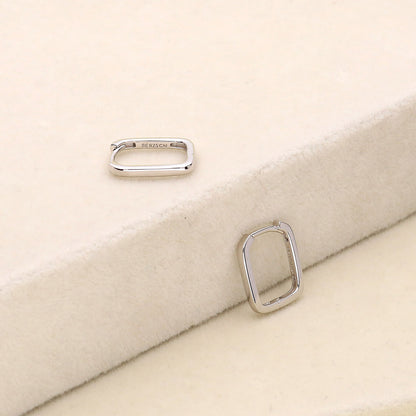 Rectangle Small Hoop Earrings in Sterling Silver 0.6"