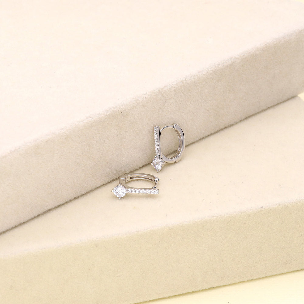 Bar CZ Small Huggie Earrings in Sterling Silver 0.5"
