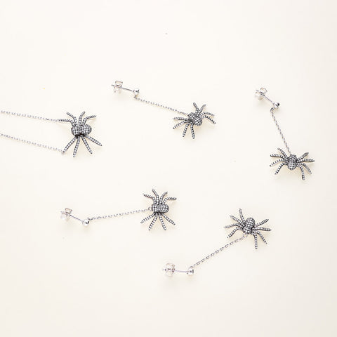 Image Contain: Spider Dangle Earrings, Spider Pendant Necklace