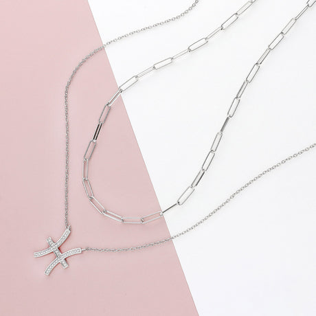 Image Contain: Paperclip Chain Necklace, Zodiac 'Pisces' Pendant Necklace