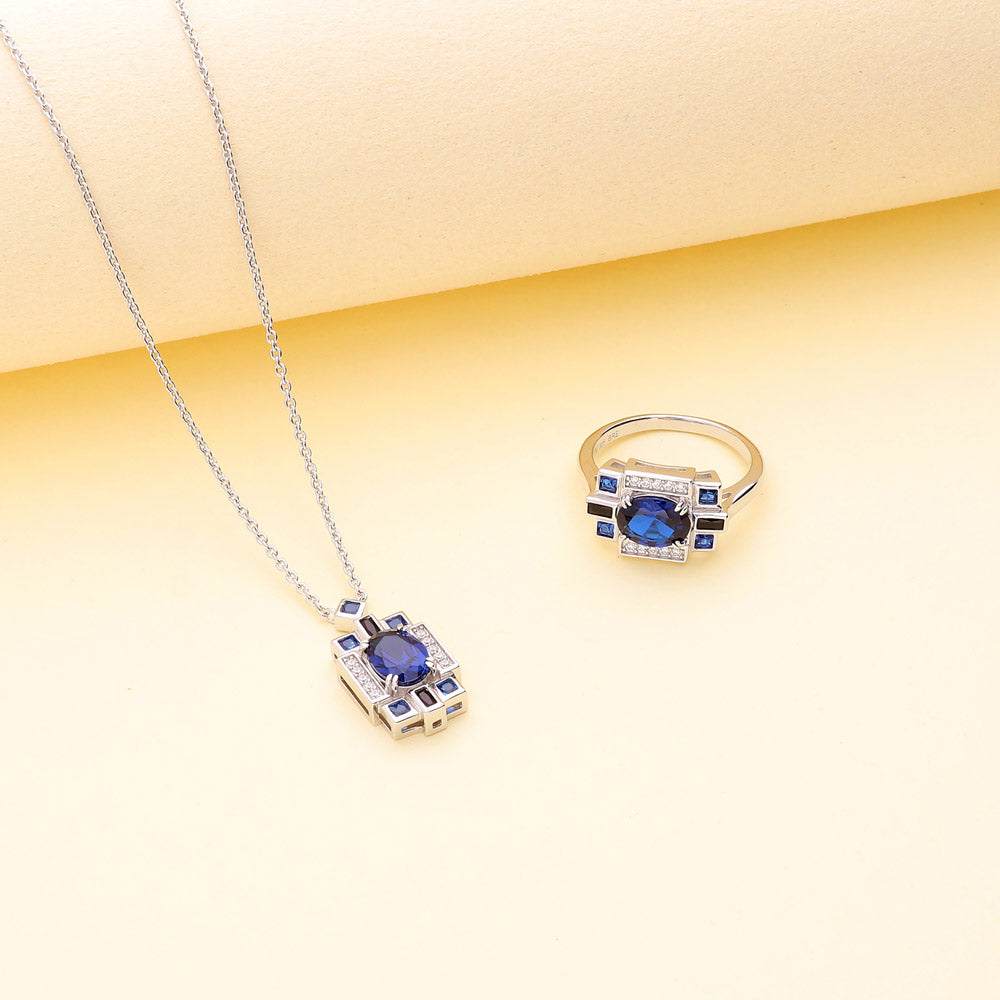 Flatlay view of Art Deco Sapphire-Blue CZ Necklace in Sterling Silver, 6 of 8