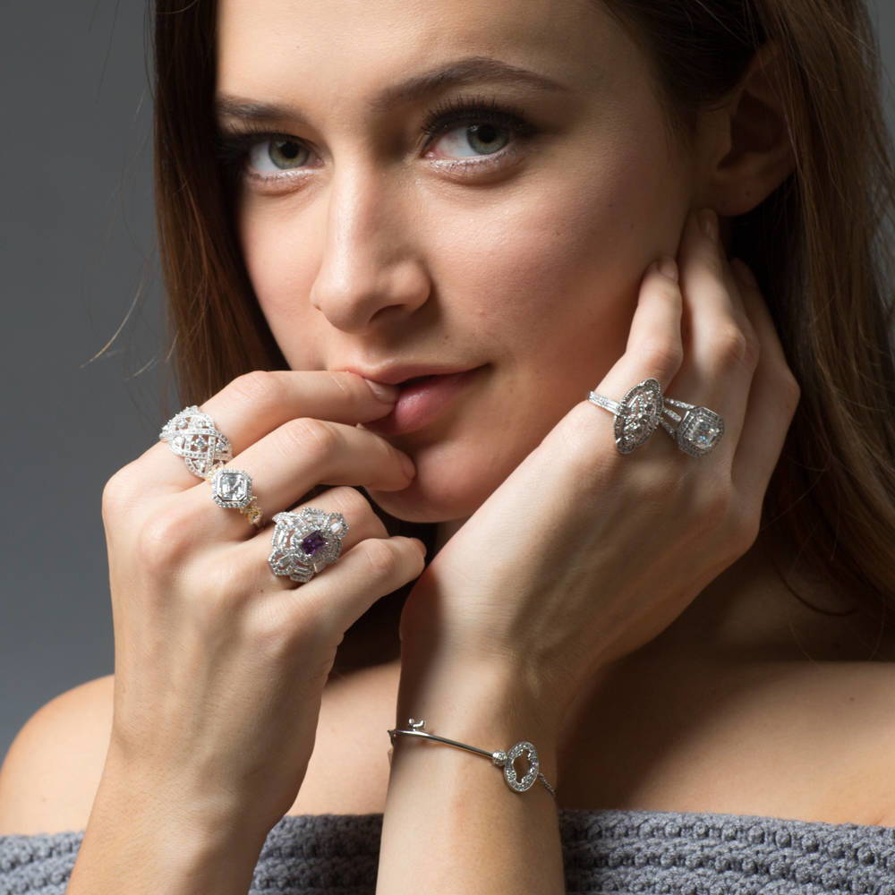 Navette Art Deco Milgrain CZ Ring in Sterling Silver