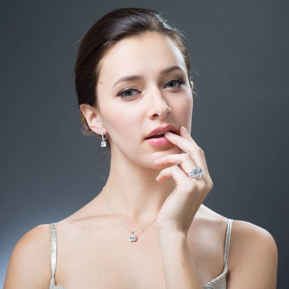 CZ Leverback Earrings in Sterling Silver