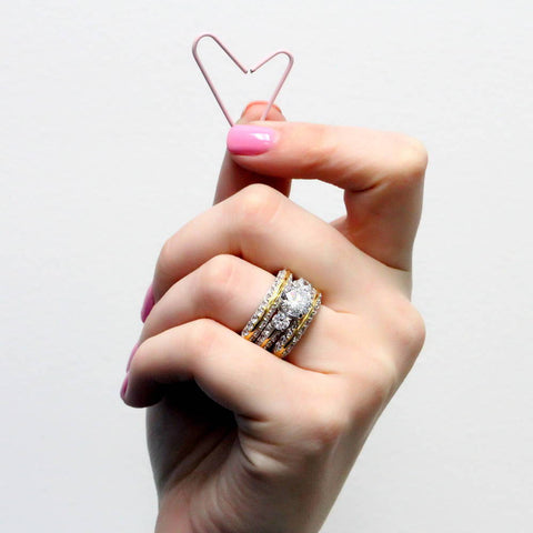 Image Contain: Model Wearing 3-Stone Ring, Half Eternity Ring