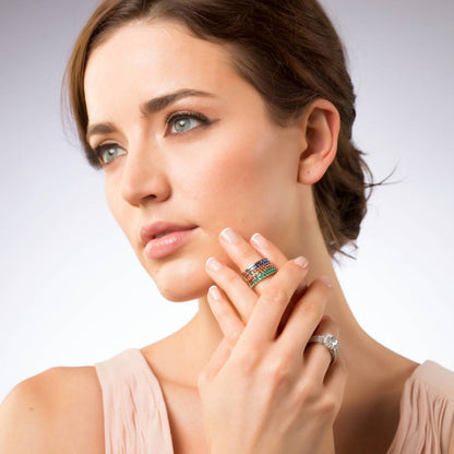 Emerald-Green Pave CZ Eternity Ring in Sterling Silver