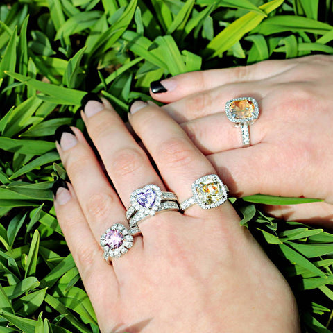 Image Contain: Model Wearing Half Eternity Ring, Halo Ring