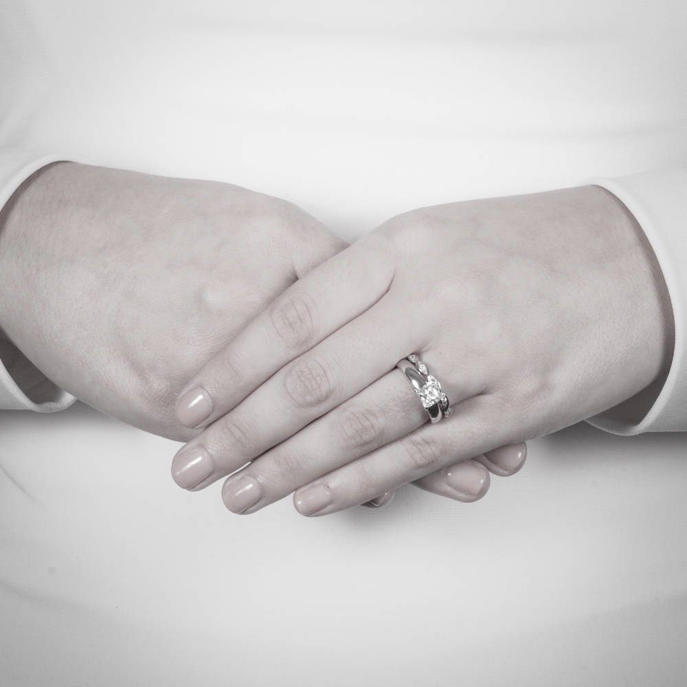 Model wearing Woven Pave CZ Eternity Ring in Sterling Silver, 14 of 19