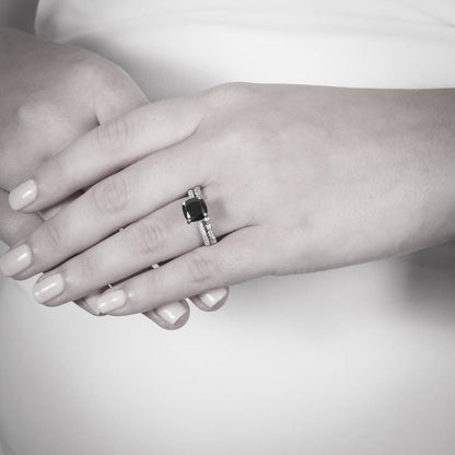 Solitaire 3ct Black Cushion CZ Ring in Sterling Silver