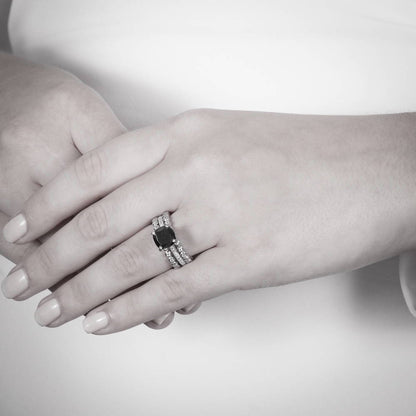 Solitaire 3ct Black Cushion CZ Ring in Sterling Silver