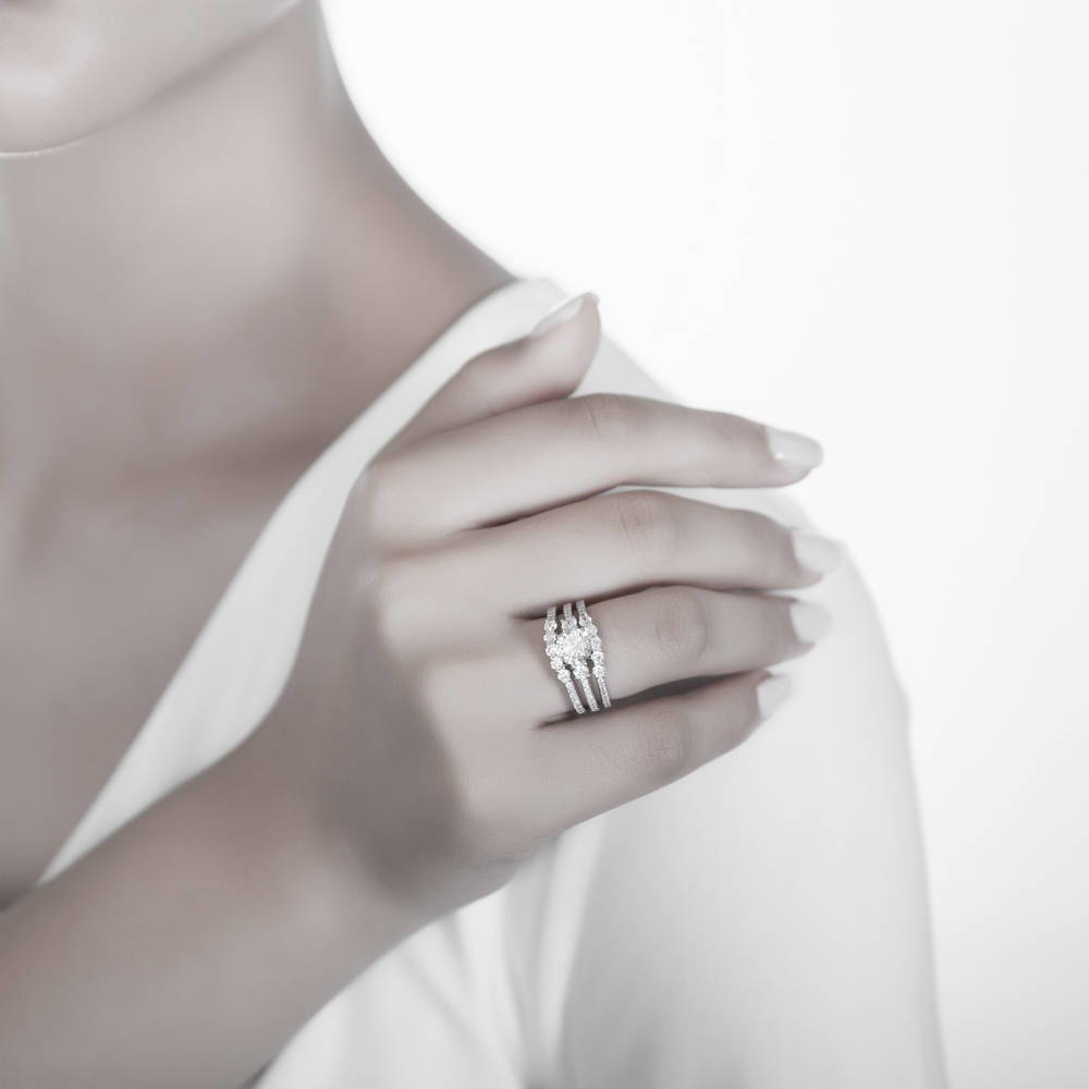 Model wearing 3-Stone 5-Stone 1.25ct CZ Ring Set in Sterling Silver, 6 of 17