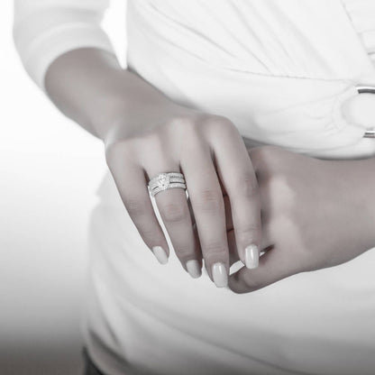 Halo Pear CZ Ring Set in Sterling Silver