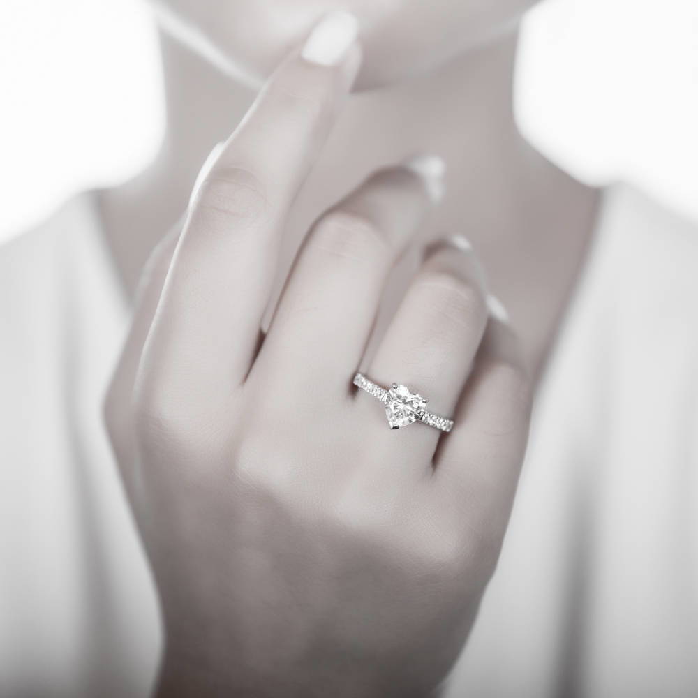 Model wearing Solitaire Heart 1.7ct Heart CZ Ring in Sterling Silver, 3 of 9