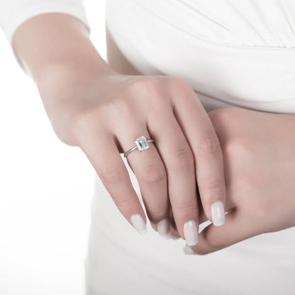 Solitaire 2.1ct Emerald Cut CZ Ring in Sterling Silver