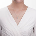 Model wearing Solitaire Asscher CZ Necklace in Sterling Silver 3ct, Yellow Gold Flashed