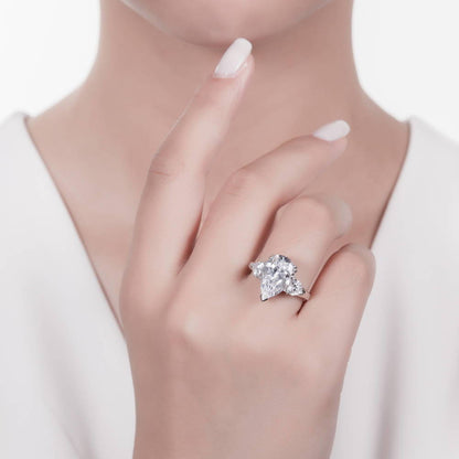 3-Stone 5.7ct Pear CZ Ring in Sterling Silver