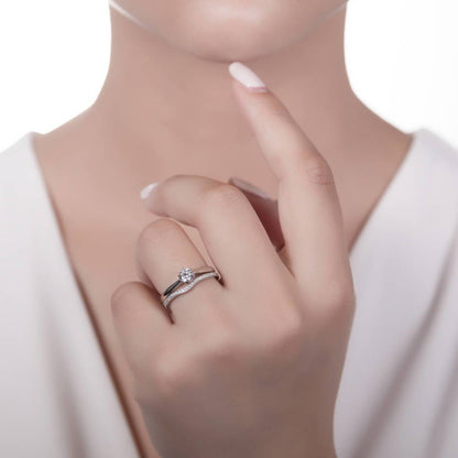 Solitaire Wishbone 0.45ct CZ Ring Set in Sterling Silver