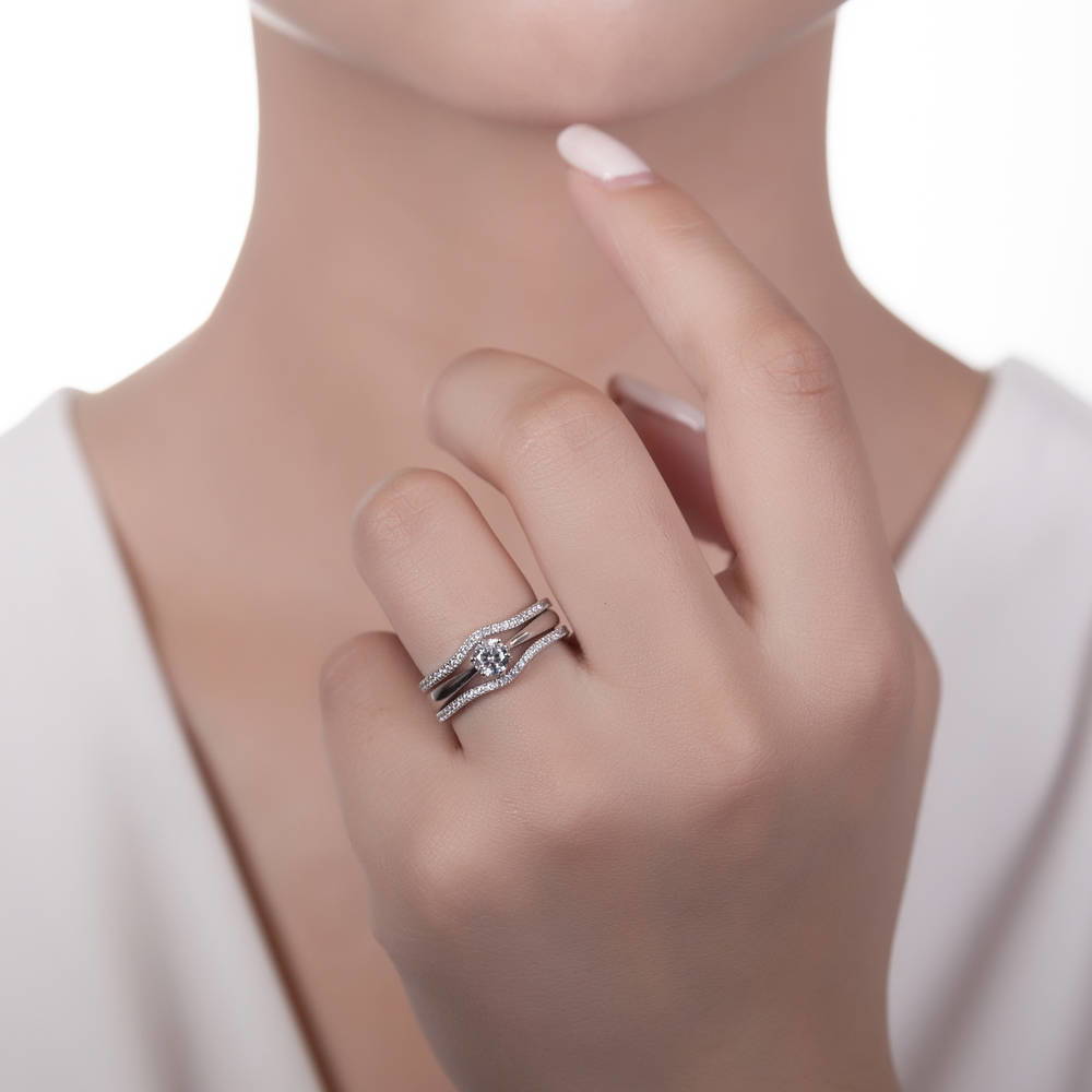 Solitaire Wishbone 0.45ct CZ Ring Set in Sterling Silver