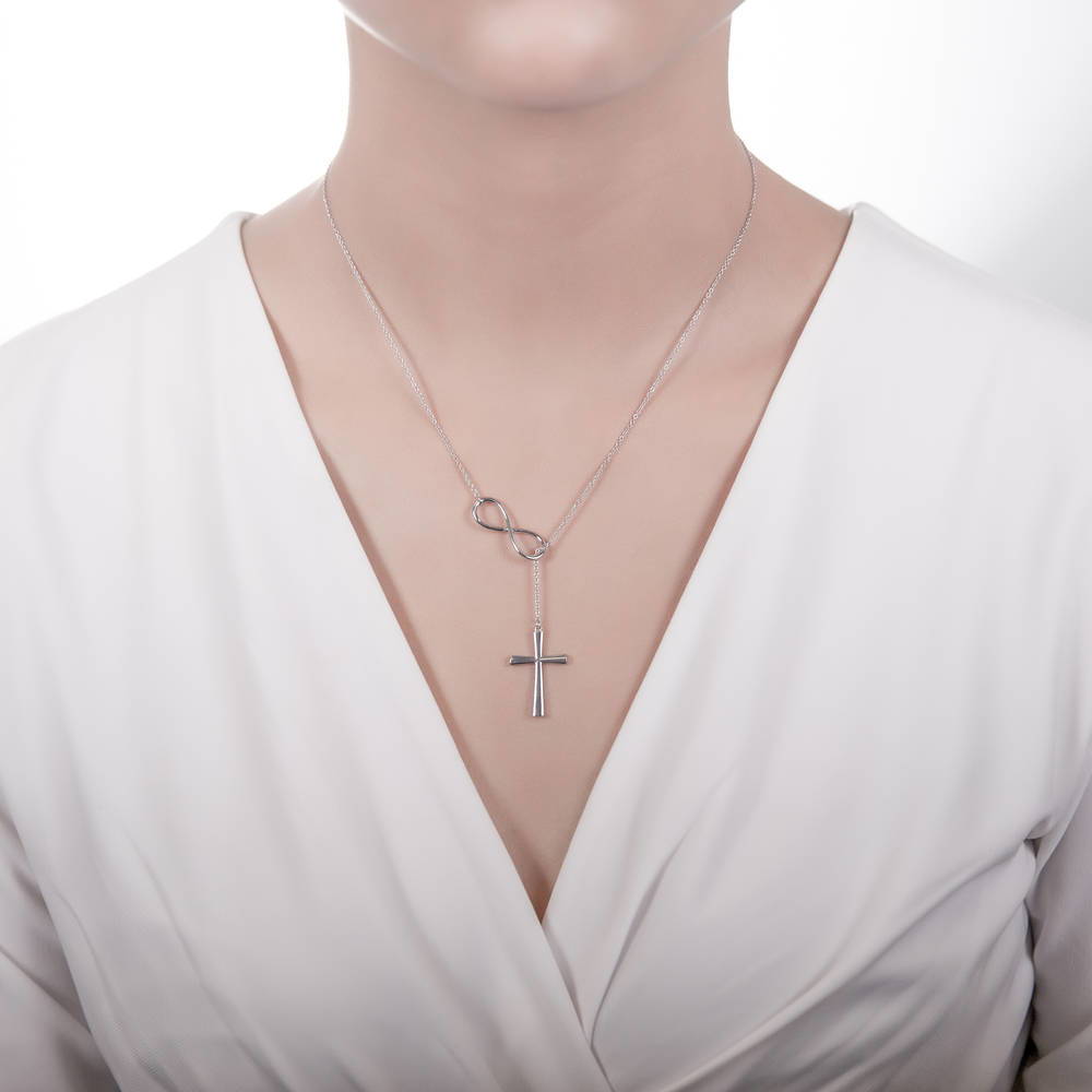 Infinity Cross Lariat Necklace in Sterling Silver
