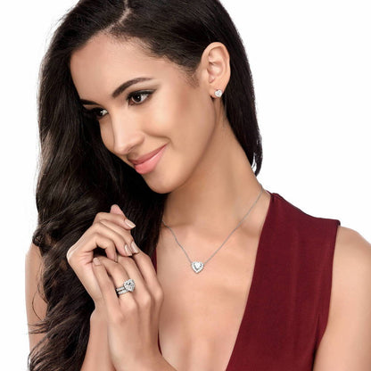 Halo Heart Heart CZ Ring Set in Sterling Silver