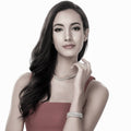 Model wearing Round CZ Tennis Bracelet, Gold Plated / 6.5 inch