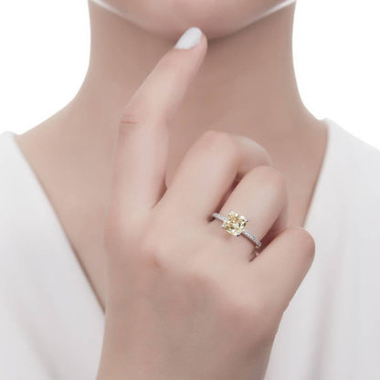 Solitaire Canary Yellow Cushion CZ Ring Set in Sterling Silver