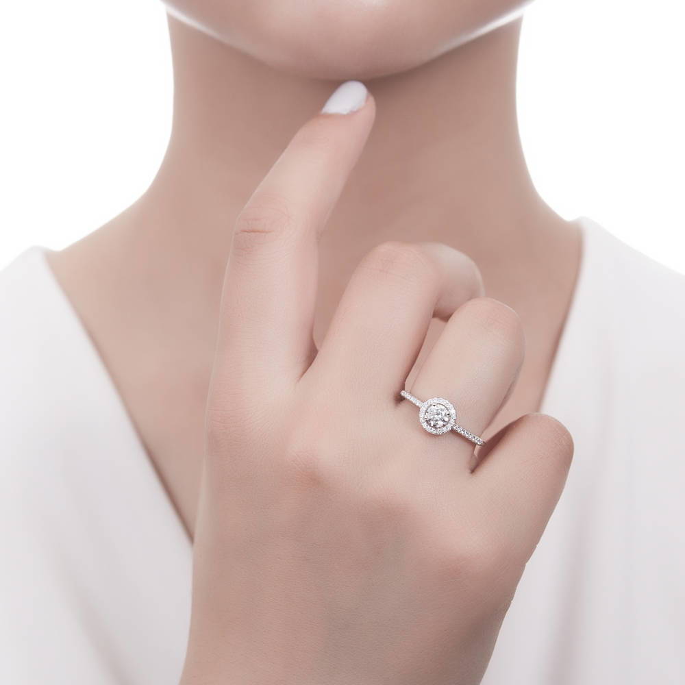 Halo CZ Ring Set in Sterling Silver