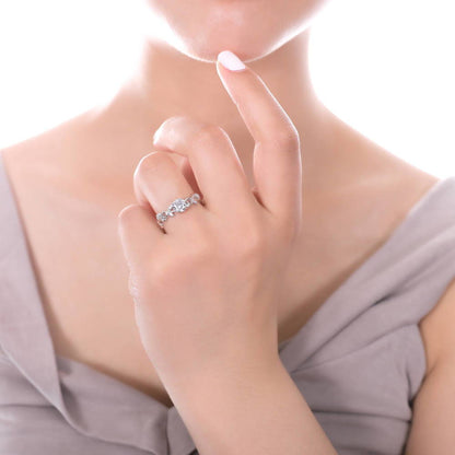 Solitaire Leaf Filigree 0.8ct CZ Ring Set in Sterling Silver
