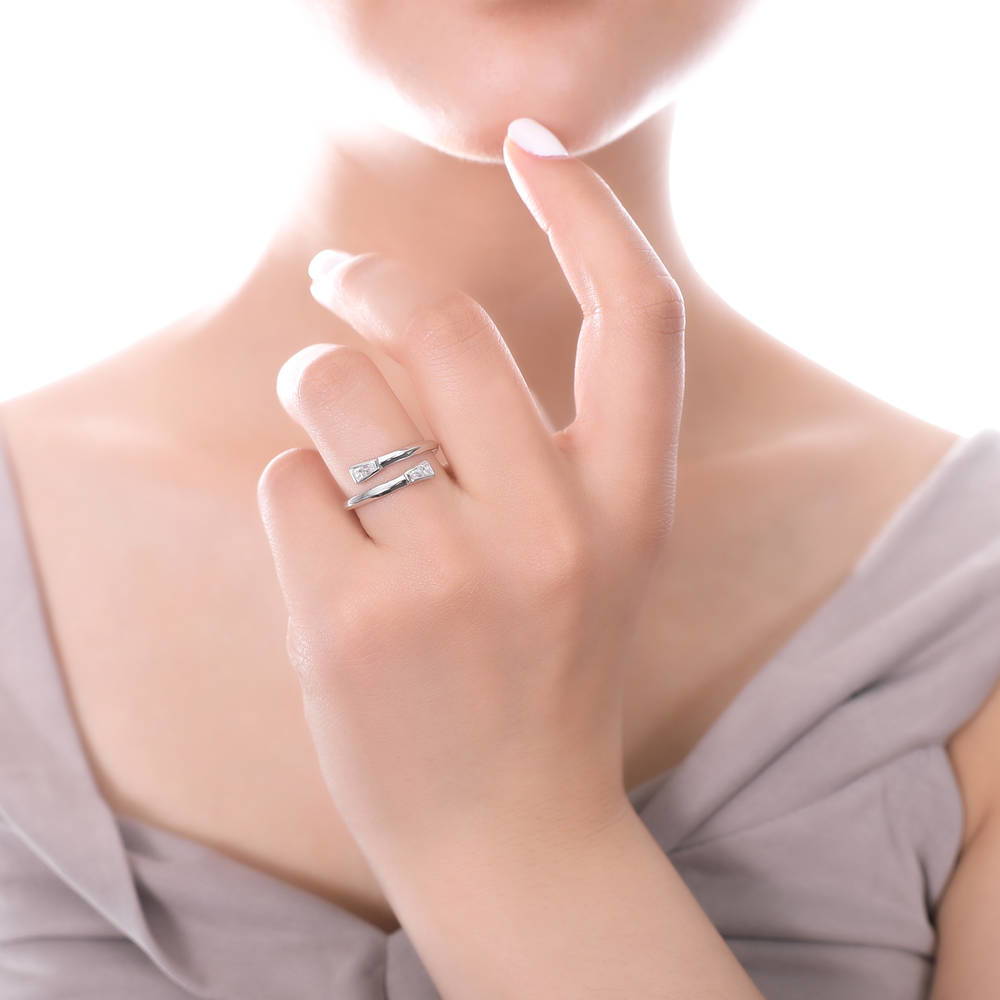Model wearing Bypass Wrap CZ Ring in Sterling Silver, 2 of 5