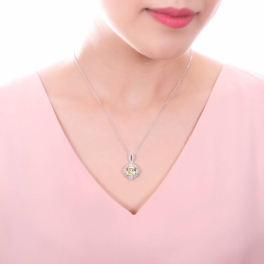Halo Flower Canary Yellow Cushion CZ Set in Sterling Silver