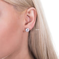 Model wearing Solitaire CZ Stud Earrings in Sterling Silver, 9mm