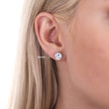 Model wearing Solitaire CZ Stud Earrings in Sterling Silver, 8mm