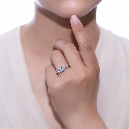 3-Stone 2ct Princess CZ Ring Set in Sterling Silver