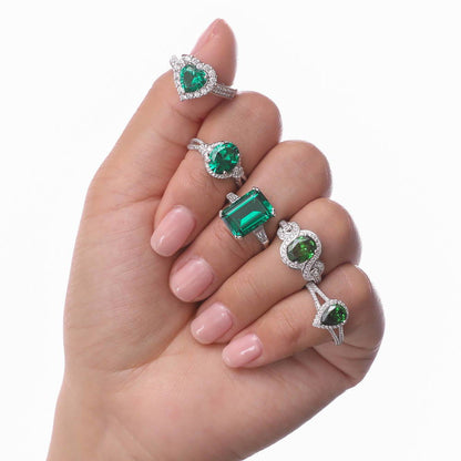 Solitaire Emerald-Green Emerald Cut CZ Ring in Sterling Silver