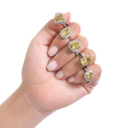 3-Stone 9ct Canary Yellow Cushion CZ Ring in Sterling Silver