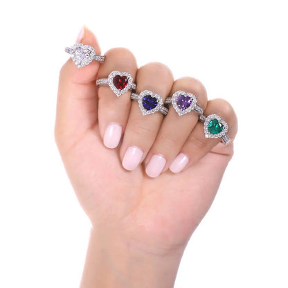 Halo Heart Heart CZ Ring in Sterling Silver