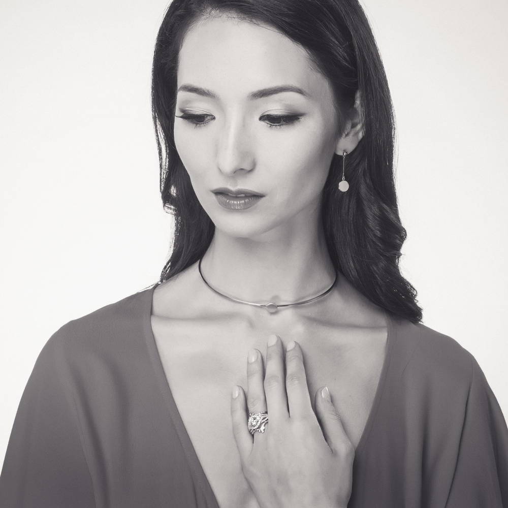 Model wearing 3-Stone 1.25ct CZ Ring in Sterling Silver, 11 of 11