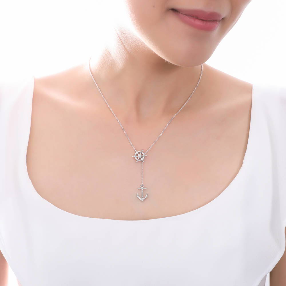 Anchor Helm Lariat Necklace in Sterling Silver
