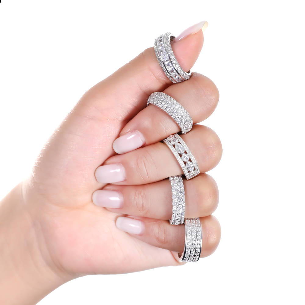 Art Deco Bezel CZ Eternity Ring in Sterling Silver