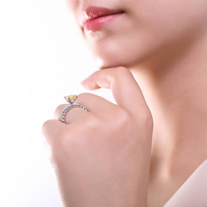 Solitaire 3ct Canary Yellow Cushion CZ Ring in Sterling Silver