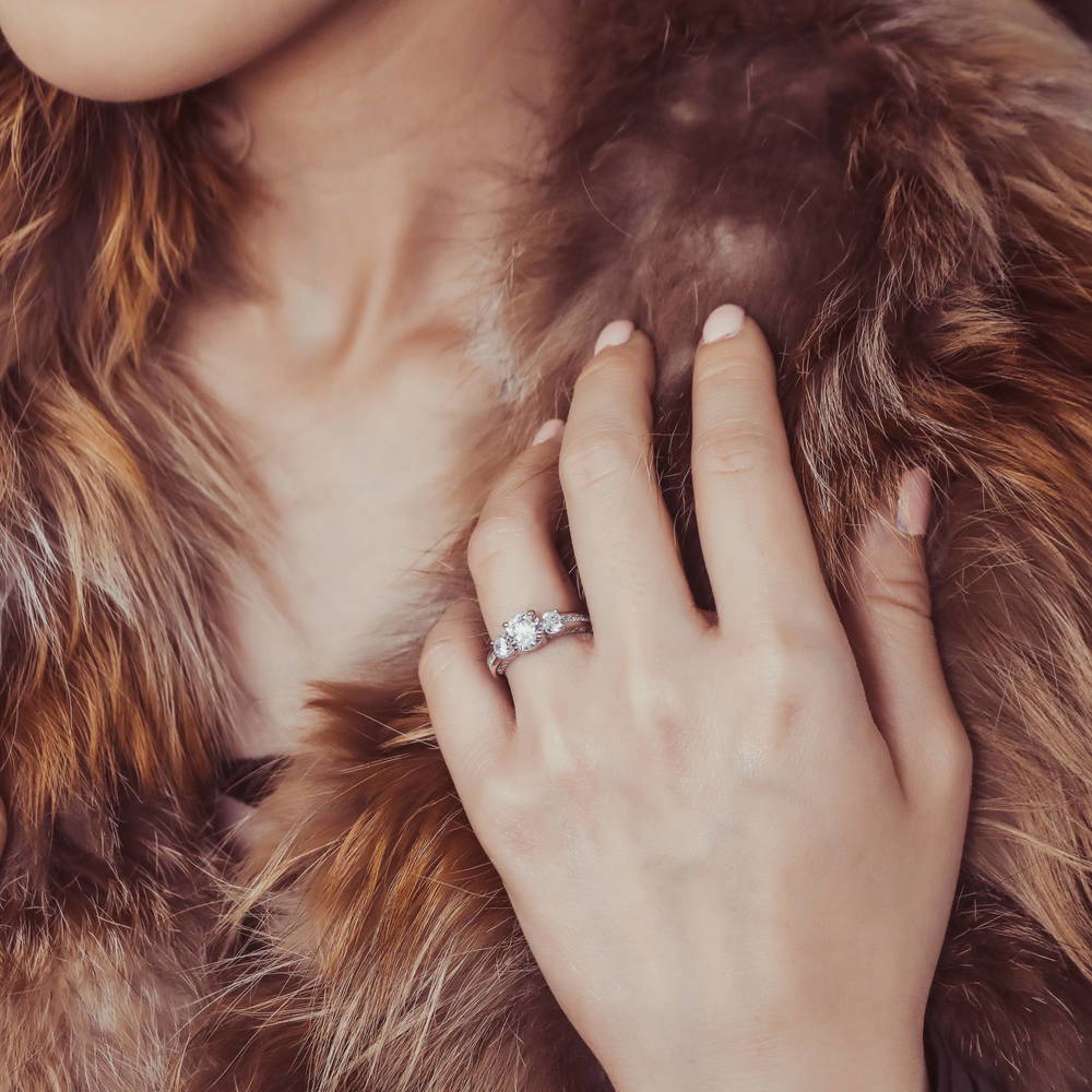 3-Stone 1ct CZ Ring Set in Sterling Silver