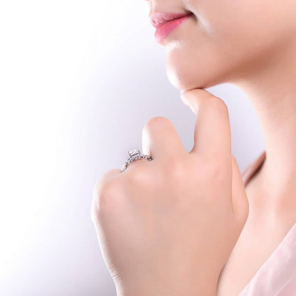 Solitaire Leaf Filigree Princess CZ Ring Set in Sterling Silver