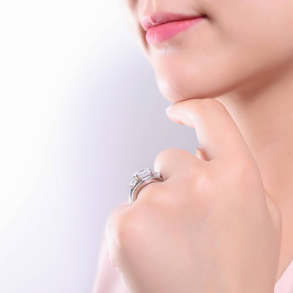 Model wearing Pave CZ Eternity Ring in Sterling Silver, 13 of 19