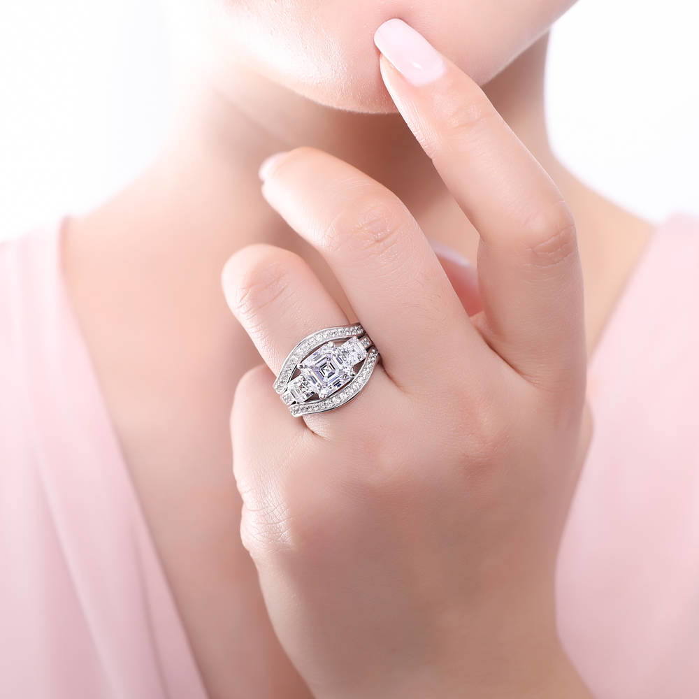 Model wearing Pave CZ Eternity Ring in Sterling Silver, 18 of 19